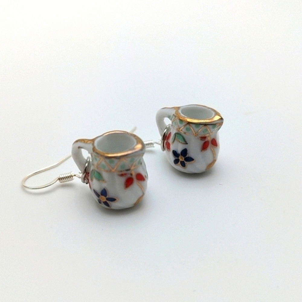 Artisan Painted Ceramic Pitcher Earrings